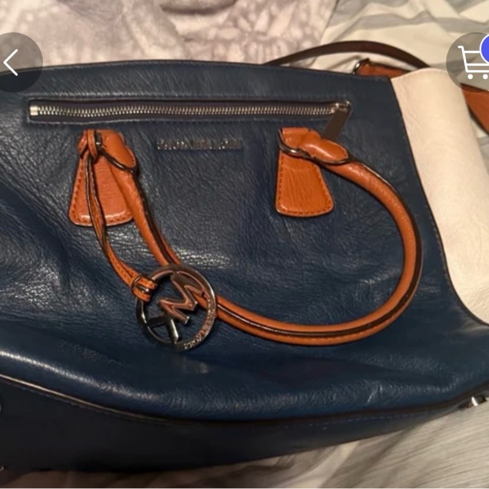Michael Kors Navy and white leather satchel Shoulder  Bag